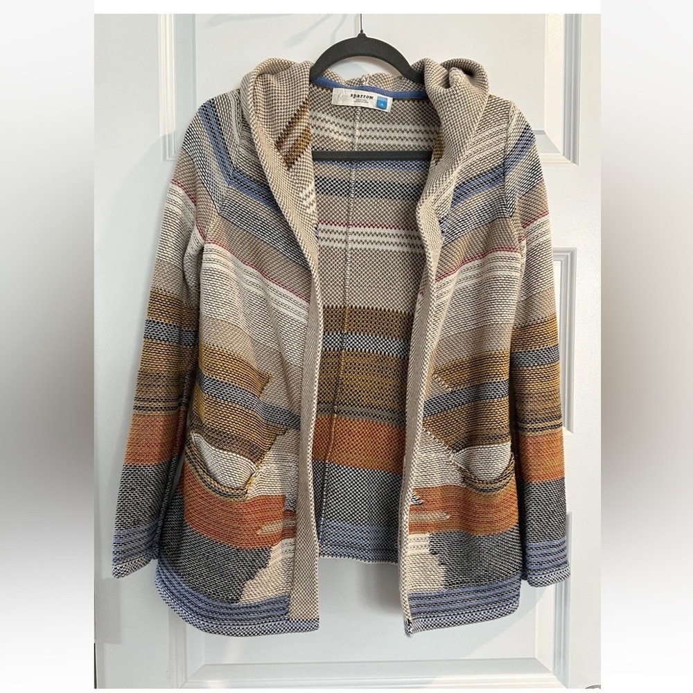 Anthropologie SPARROW Cotton Linen Cashmere Hooded Open Front Cardigan Sweater S